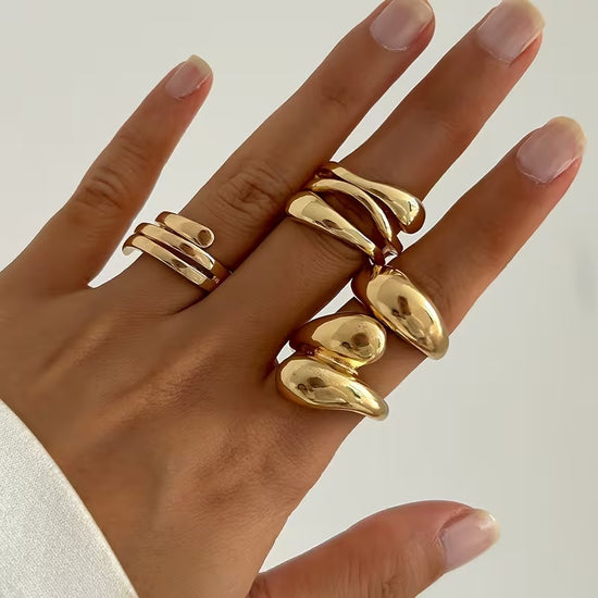 A Set Of 4 Elegant And Minimalist Golden Rings, Adjustable Open Rings For Women, Featuring A MultiLayer Spiral And Teardrop Geometric Design, Suitable For All Seasons - PULSE MART