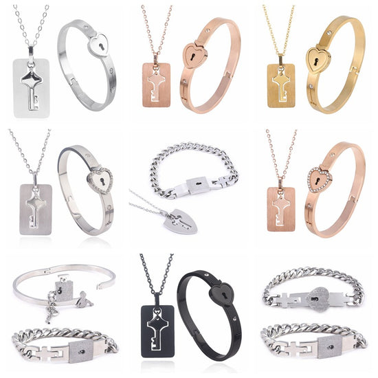 Fashion Jewelry Titanium Steel Couple Love Lock, Bracelet, Key Set, Necklace - PULSE MART
