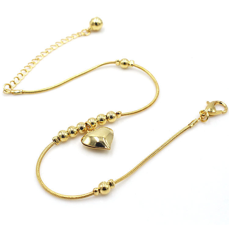 Gothic Gold Color Heart Pendant Anklet For Women Ball Beaded Anklet Vintage Chunky Jewelry - PULSE MART