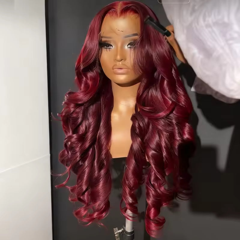 13x6 Human Hair Lace Wig, High-Definition Burgundy Lace Wig, Human Hair With Aligned Cuticle Layer, Indian Hair Wig - PULSE MART
