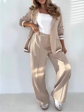 2 Pcs Set Women Suit Coat Pants Suit Lapel Long Sleeves Lady Jacket Wide Leg High Waist Trousers Female Commuting Office Outfit - PULSE MART