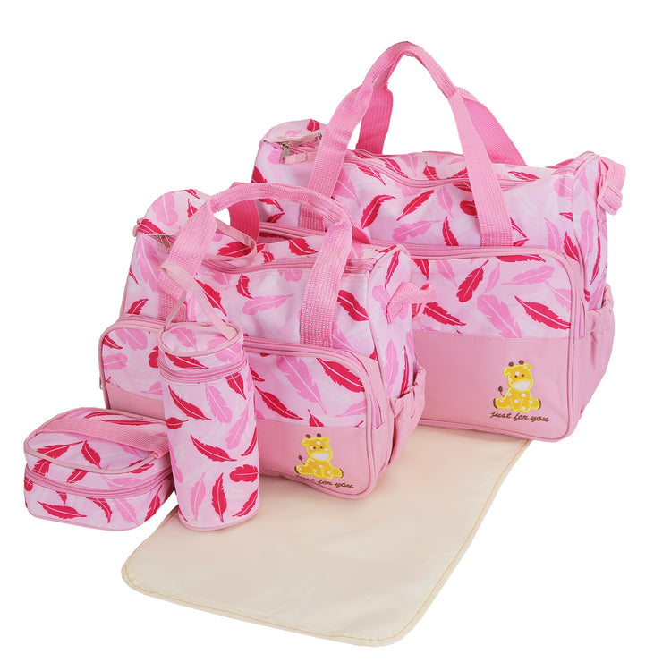 5Pcs Baby Nappy Diaper Bags Set Mummy Diaper Handbags With Diaper Pad Food Bag Bottle Bag Travel Tote Bags For Mom Dad - PULSE MART
