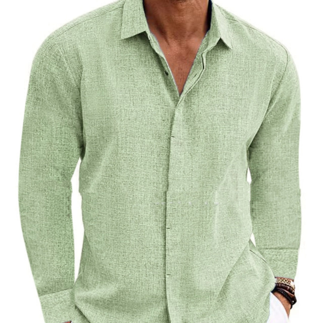 Long Sleeve T-shirt Undershirt Solid Color Long Sleeve Cotton Linen Shirt Men - PULSE MART