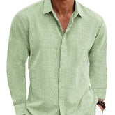 Long Sleeve T-shirt Undershirt Solid Color Long Sleeve Cotton Linen Shirt Men - PULSE MART