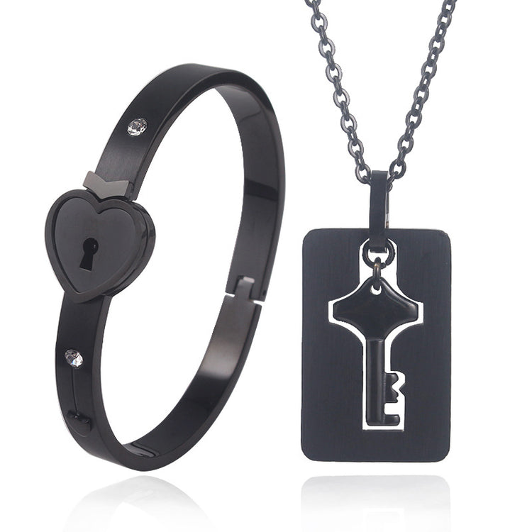 Fashion Jewelry Titanium Steel Couple Love Lock, Bracelet, Key Set, Necklace - PULSE MART