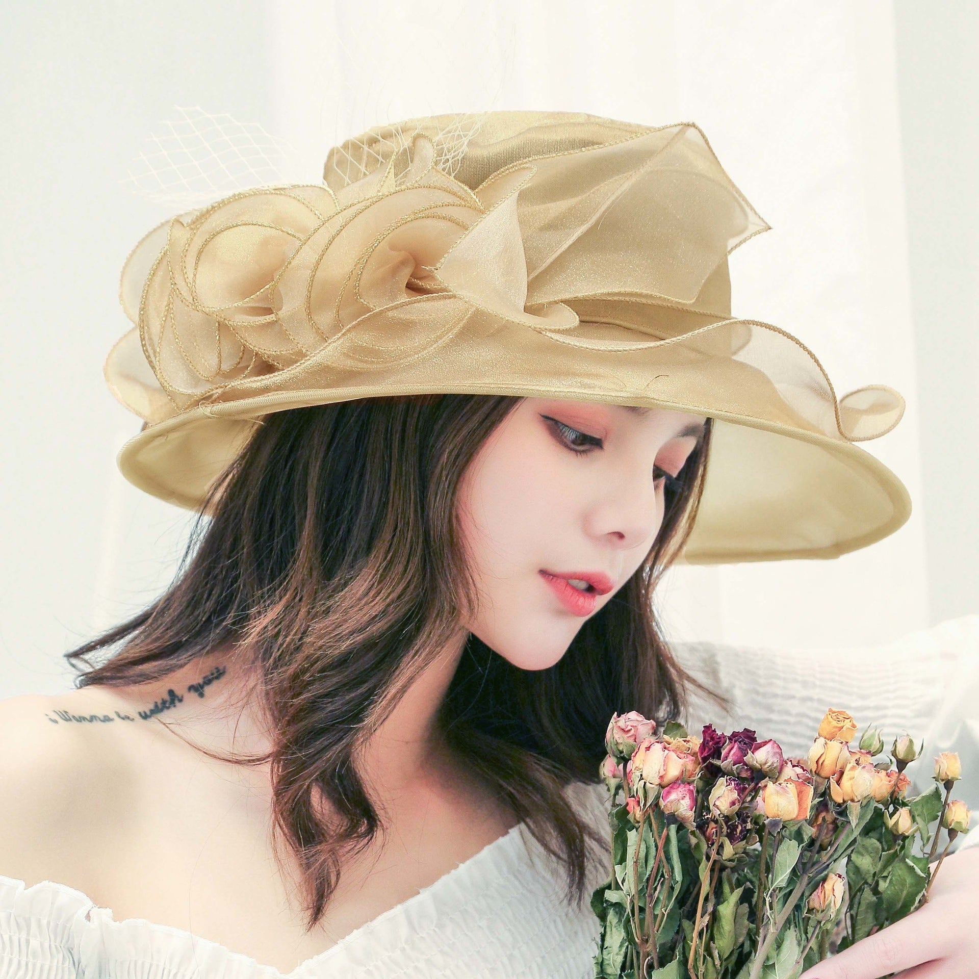 Women's Sun Hat Mesh Bowler Hat Organza Summer Sun Hat - PULSE MART