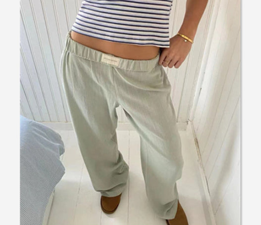 Fashion Y2K Striped Straight Trousers Summer Elastic High Waist Wide Leg Pants For Women - PULSE MART
