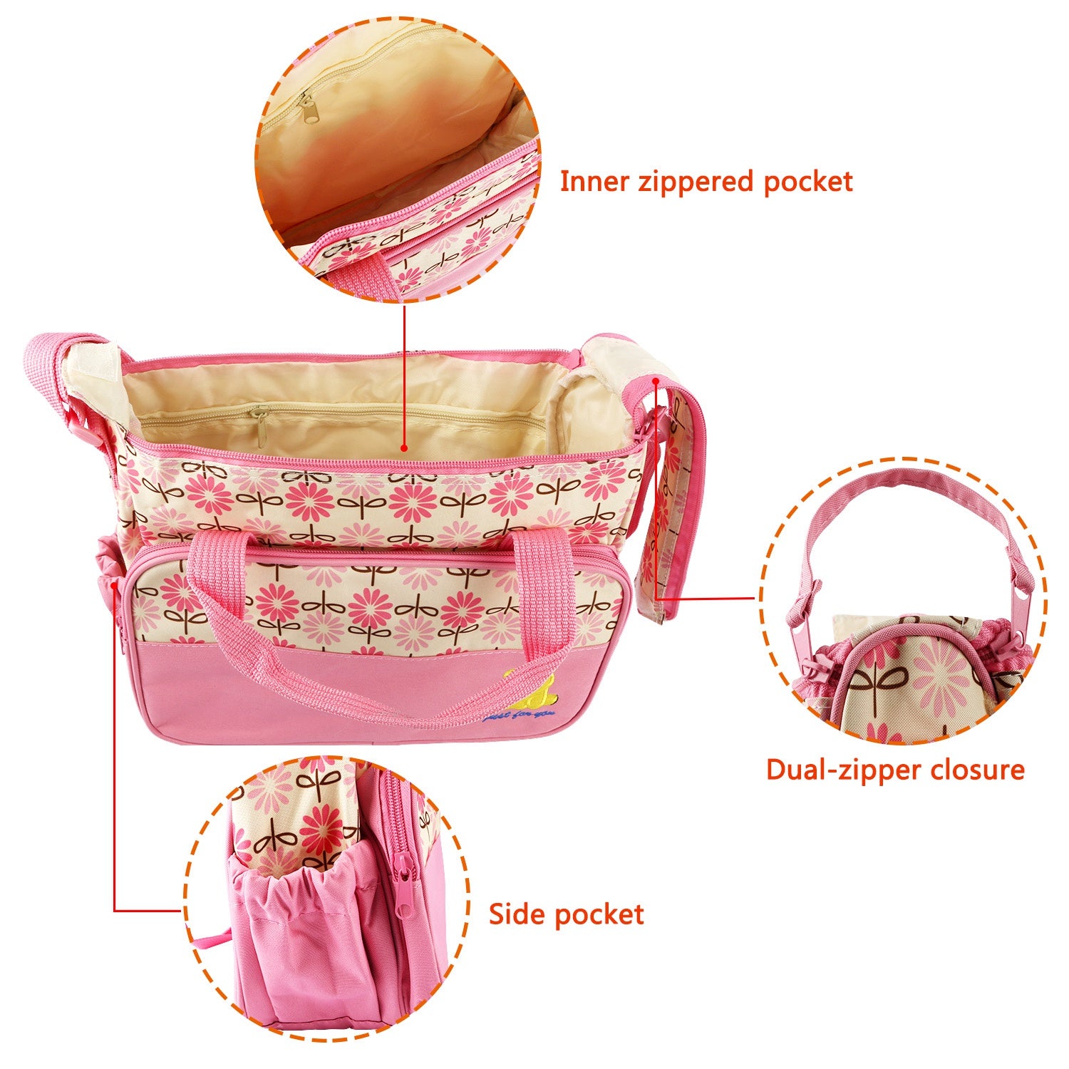 5PCS Per Set Baby Nappy Diaper Bags Set Mummy Diaper Shoulder Bags WithNappy Changing Pad Insulated Pockets Travel Tote Bags For Mom Dad - PULSE MART