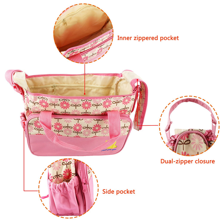 5PCS Per Set Baby Nappy Diaper Bags Set Mummy Diaper Shoulder Bags WithNappy Changing Pad Insulated Pockets Travel Tote Bags For Mom Dad - PULSE MART