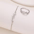 2pcs Fashion Silver Horse Eye Crystal Zircon Leaf Bracelet And Ring,Pulling Bracelet Suitable For Women&