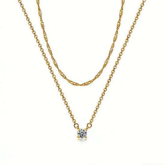 Dainty Diamond Solitaire Pendant Necklaces For Women, 14K Gold Plated Single Round Cubic Zirconia Square Simulated Diamond Choker Necklace Jewelry Gifts - PULSE MART