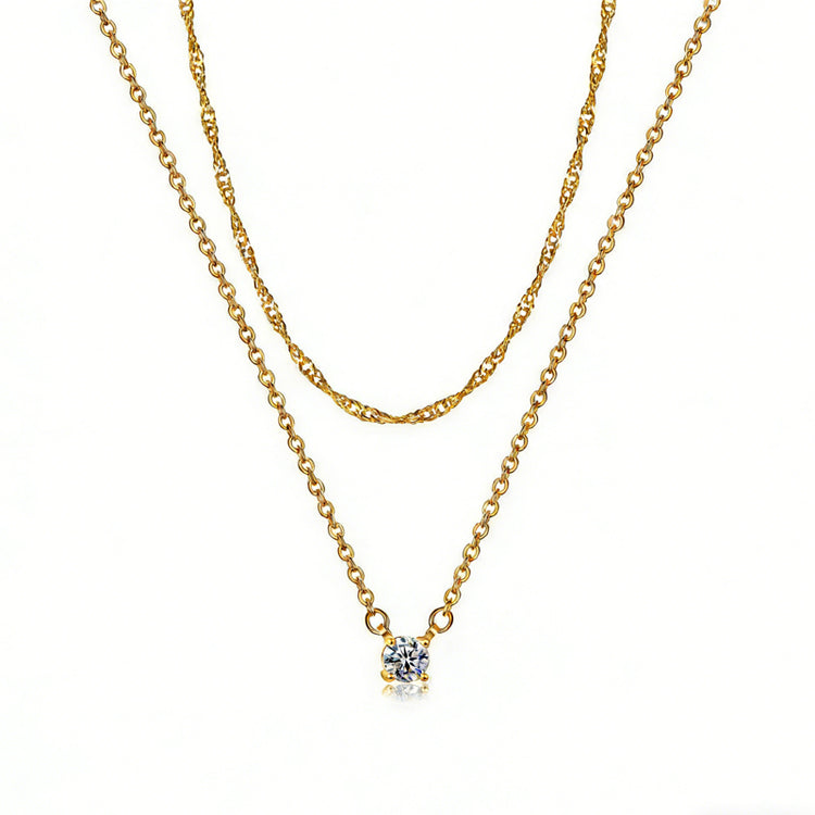 Dainty Diamond Solitaire Pendant Necklaces For Women, 14K Gold Plated Single Round Cubic Zirconia Square Simulated Diamond Choker Necklace Jewelry Gifts - PULSE MART