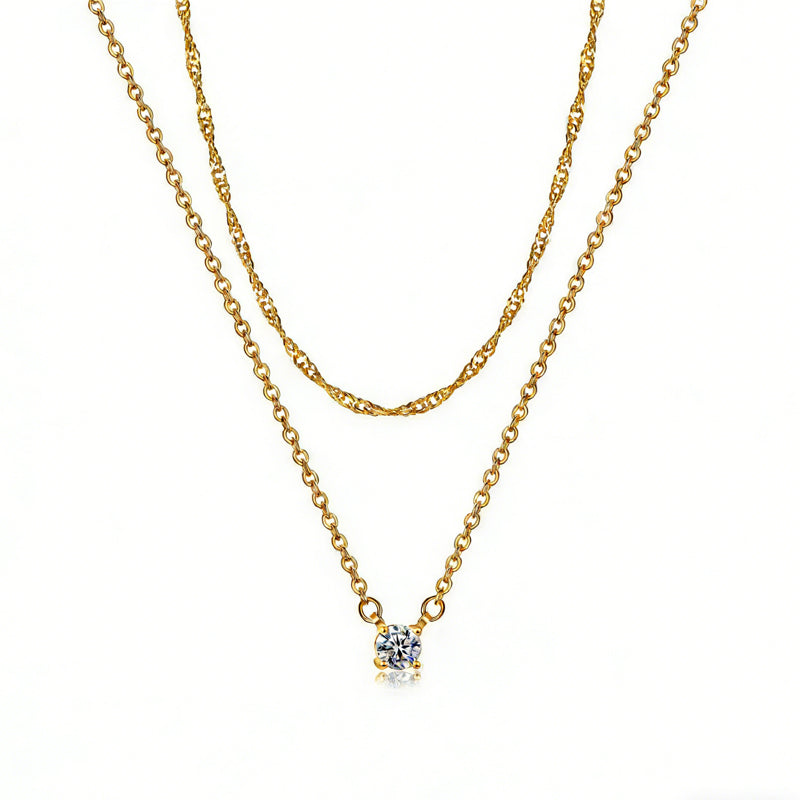Dainty Diamond Solitaire Pendant Necklaces For Women, 14K Gold Plated Single Round Cubic Zirconia Square Simulated Diamond Choker Necklace Jewelry Gifts - PULSE MART