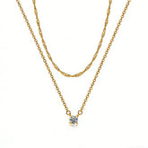 Dainty Diamond Solitaire Pendant Necklaces For Women, 14K Gold Plated Single Round Cubic Zirconia Square Simulated Diamond Choker Necklace Jewelry Gifts - PULSE MART