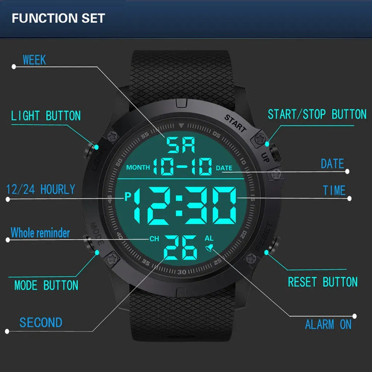 Waterproof Digital Sports Watch Military Tactical LED Backlight Wristwatch Men - PULSE MART