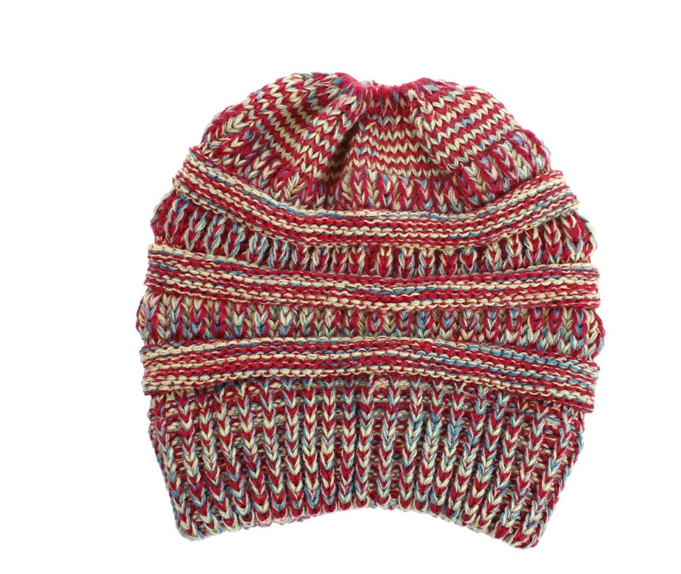 Mixed Color Knitted Wool Hat Ladies Non-labeled Ponytail Hat - PULSE MART