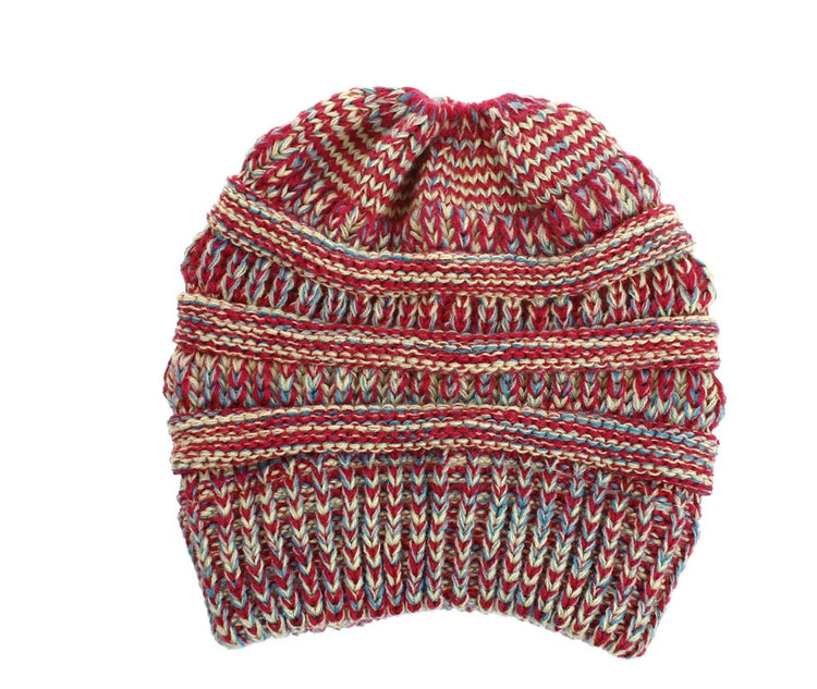 Mixed Color Knitted Wool Hat Ladies Non-labeled Ponytail Hat - PULSE MART