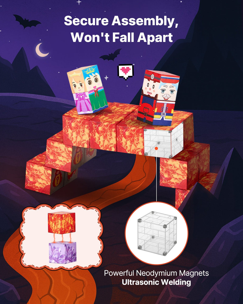 Magnetic Blocks, Dark Castle Set, Magnetic Building Cubes For Kids, STEM Montessori Sensory Toys For Christmas Birthday Gift, Construction Stacking Toy For 3 Years Old Boys & Girls - PULSE MART