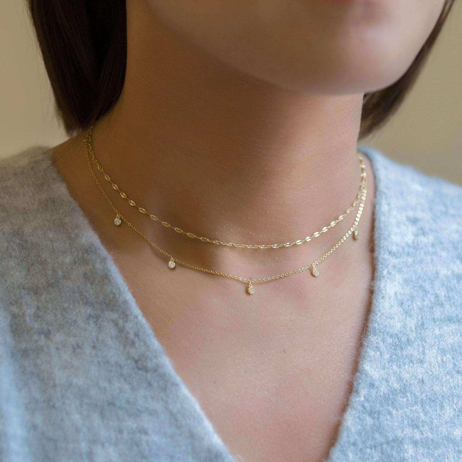 Waterdrop Chain Necklace,COLORFUL BLING Dainty Necklace Sideways Pendant Necklace For Women Gold Jewelry - PULSE MART
