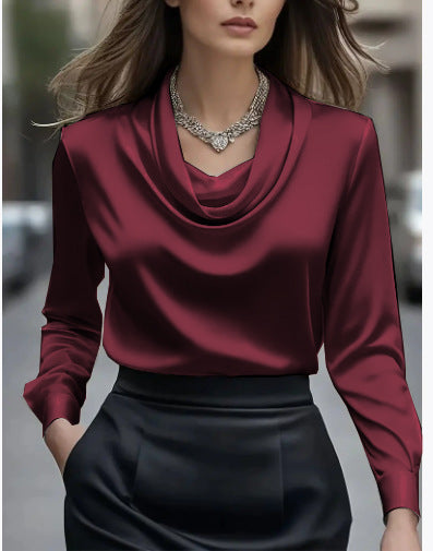 Elegant Solid-Color Minimalist Boat-Neck Long-Sleeve Shirt For Women - PULSE MART