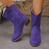 Pointed Toe Western Boots Fashion Retro Embroidered Chunky Square-heeled Mid-calf Boot For Women - PULSE MART