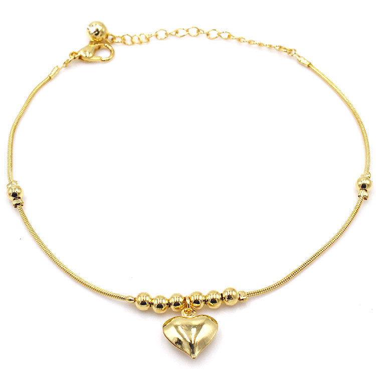 Gothic Gold Color Heart Pendant Anklet For Women Ball Beaded Anklet Vintage Chunky Jewelry - PULSE MART