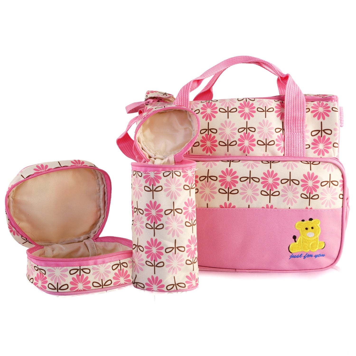 5PCS Per Set Baby Nappy Diaper Bags Set Mummy Diaper Shoulder Bags WithNappy Changing Pad Insulated Pockets Travel Tote Bags For Mom Dad - PULSE MART