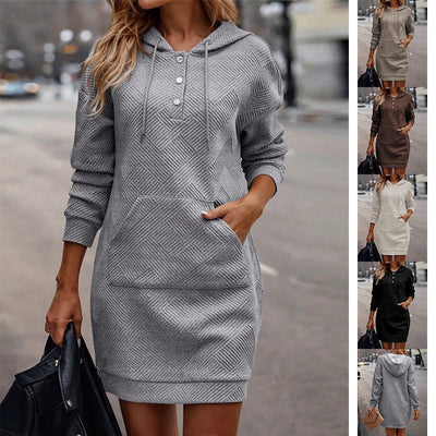 Solid Long Hoodies Sweater With Pocket Mid-length Hooded Sweatshirt Womens Clothing - PULSE MART
