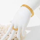 2Pcs Fashion 18k Gold Plated Wheat Ear Leaves Opening Bracelet Ring Set Suitable For Women&