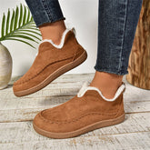 Fashion V-cut Plush Ankle Boots Winter Plus Velvet Flat Snow Boot Casual Warm Solid Suede Cotton Shoes For Women - PULSE MART