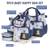5Pcs Baby Nappy Diaper Bags Set Mummy Diaper Handbags With Diaper Pad Food Bag Bottle Bag Travel Tote Bags For Mom Dad - PULSE MART