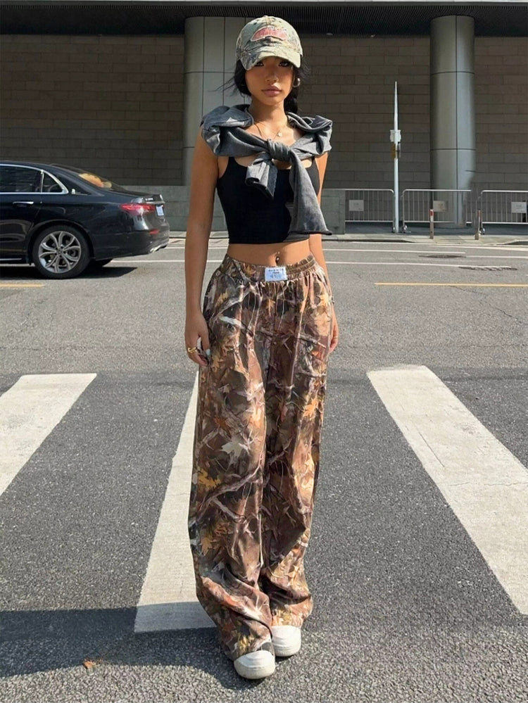Slimming Casual Pants Hip Hop Retro Street Multi-pocket Camouflage Cargo Pants For Women Y2k Hip-hop Cargo Grunge Baggy Trousers - PULSE MART