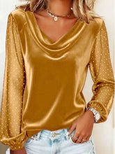 Long Sleeve V-neck Velvet T-Shirt Elegant Diamond Mesh 