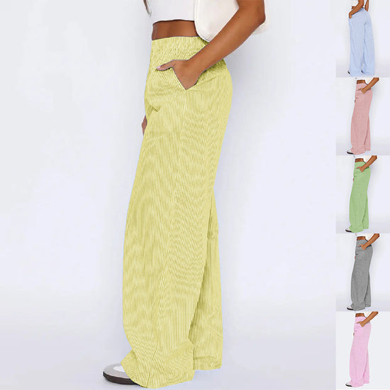 Striped Trousers With Pockets Ins Fashion Casual Wide Leg Straight Pants For Women Clothing - PULSE MART
