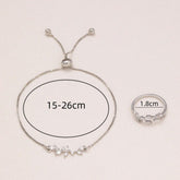 2pcs Fashion Silver Horse Eye Crystal Zircon Leaf Bracelet And Ring,Pulling Bracelet Suitable For Women&