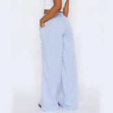 Striped Trousers With Pockets Ins Fashion Casual Wide Leg Straight Pants For Women Clothing - PULSE MART