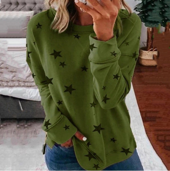 Star print stitching T-shirt fashion top women - PULSE MART