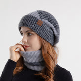 2pcs Knitted Hat Suit With Scarf Winter Two-color Hat And Thick Warm Earflaps Wool Scarf - PULSE MART