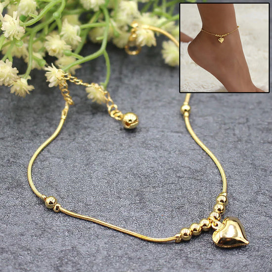 Gothic Gold Color Heart Pendant Anklet For Women Ball Beaded Anklet Vintage Chunky Jewelry - PULSE MART