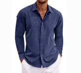 Long Sleeve T-shirt Undershirt Solid Color Long Sleeve Cotton Linen Shirt Men - PULSE MART