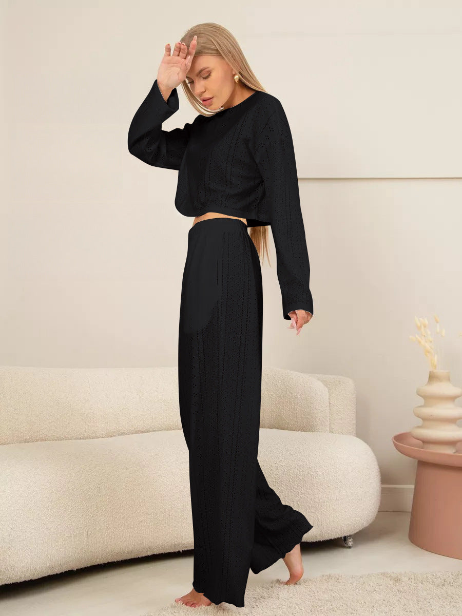 Women's Suit Fashion Simple Style Slim-fitting Loose Pullover Long Sleeve Trousers - PULSE MART