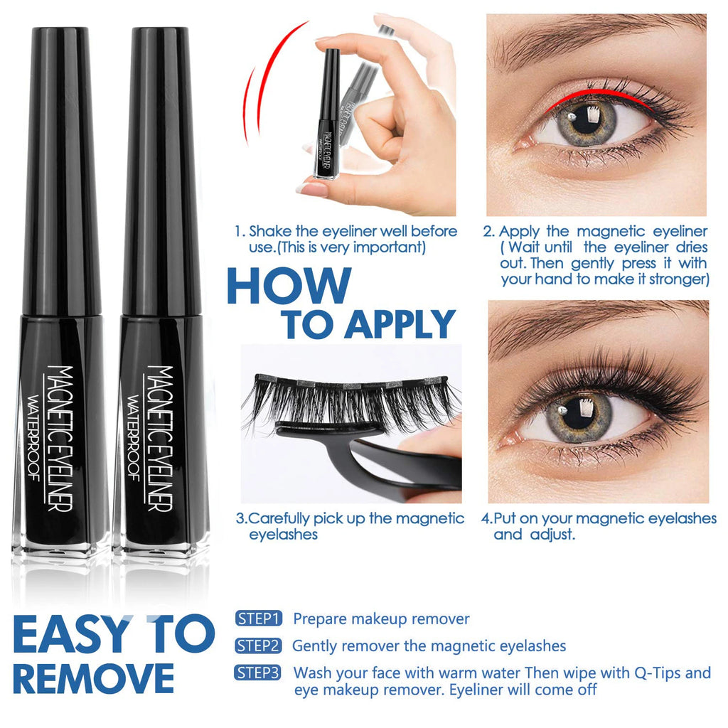 3D Magnetic Eyelashes with Eyeliner Kit – 5 Pairs Reusable Natural Look Lashes - PULSE MART