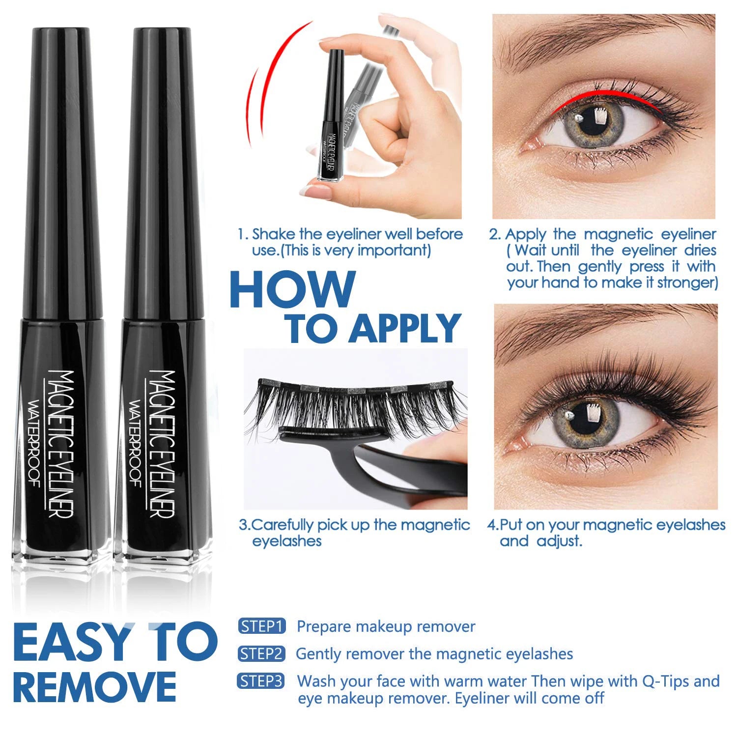 3D Magnetic Eyelashes with Eyeliner Kit – 5 Pairs Reusable Natural Look Lashes - PULSE MART