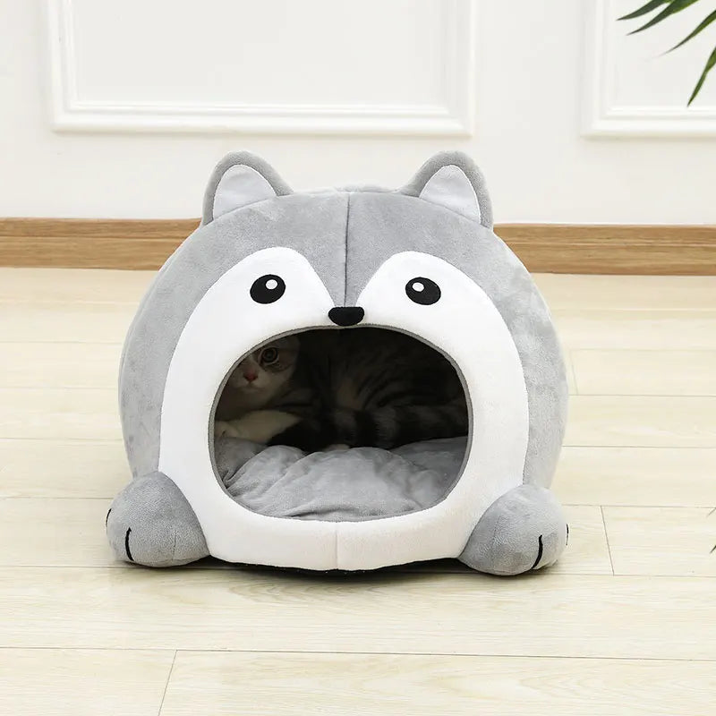 Ultra-Soft Pet Lounger Bed - 2-in-1 Cushion Nest Cave for Cats & Puppies