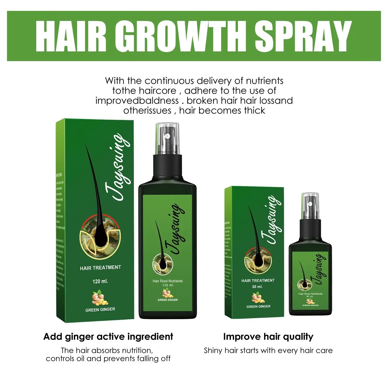 Ginger Hair Growth Spray - Scalp Massage Treatment for Nourished Roots, Fast Growth, and Anti-Hair Loss - PULSE MART