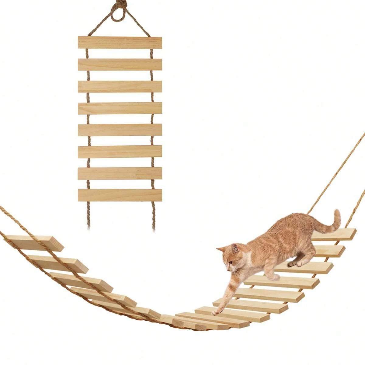 Natural Wood Cat Climbing Bridge - Versatile Cage & Wardrobe Ladder