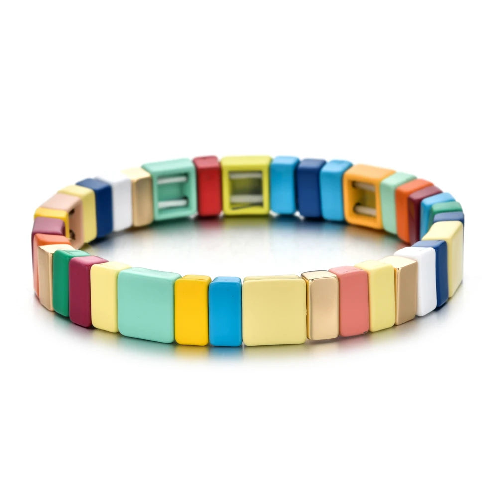 Bohemian Bracelet Handmade Friendship Braided Stackable Enamel Rainbow