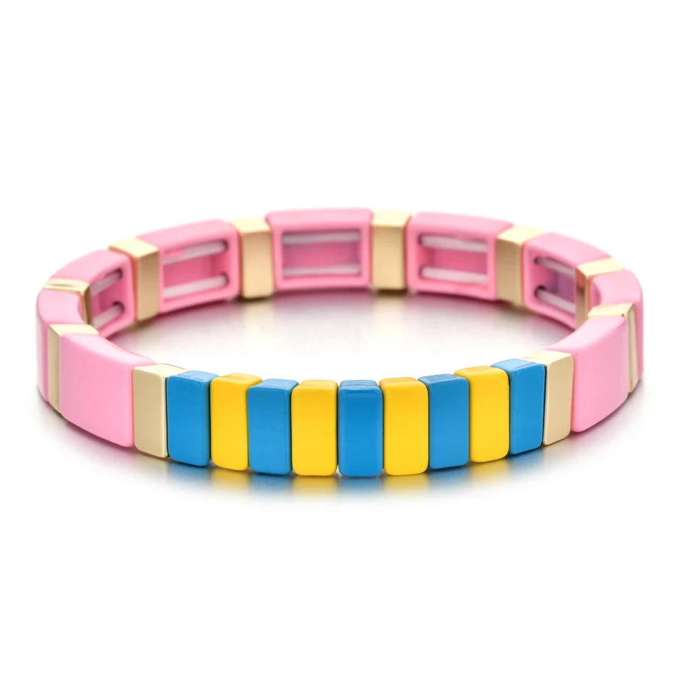 Bohemian Bracelet Handmade Friendship Braided Stackable Enamel Rainbow