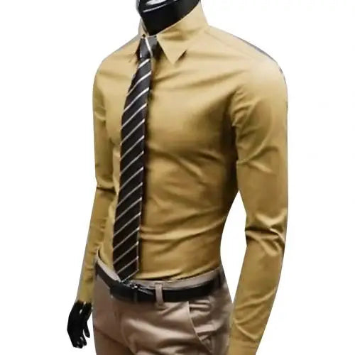 Men’s Dress Shirt – Solid Color Long Sleeve Business Shirt with Turn-Down Collar