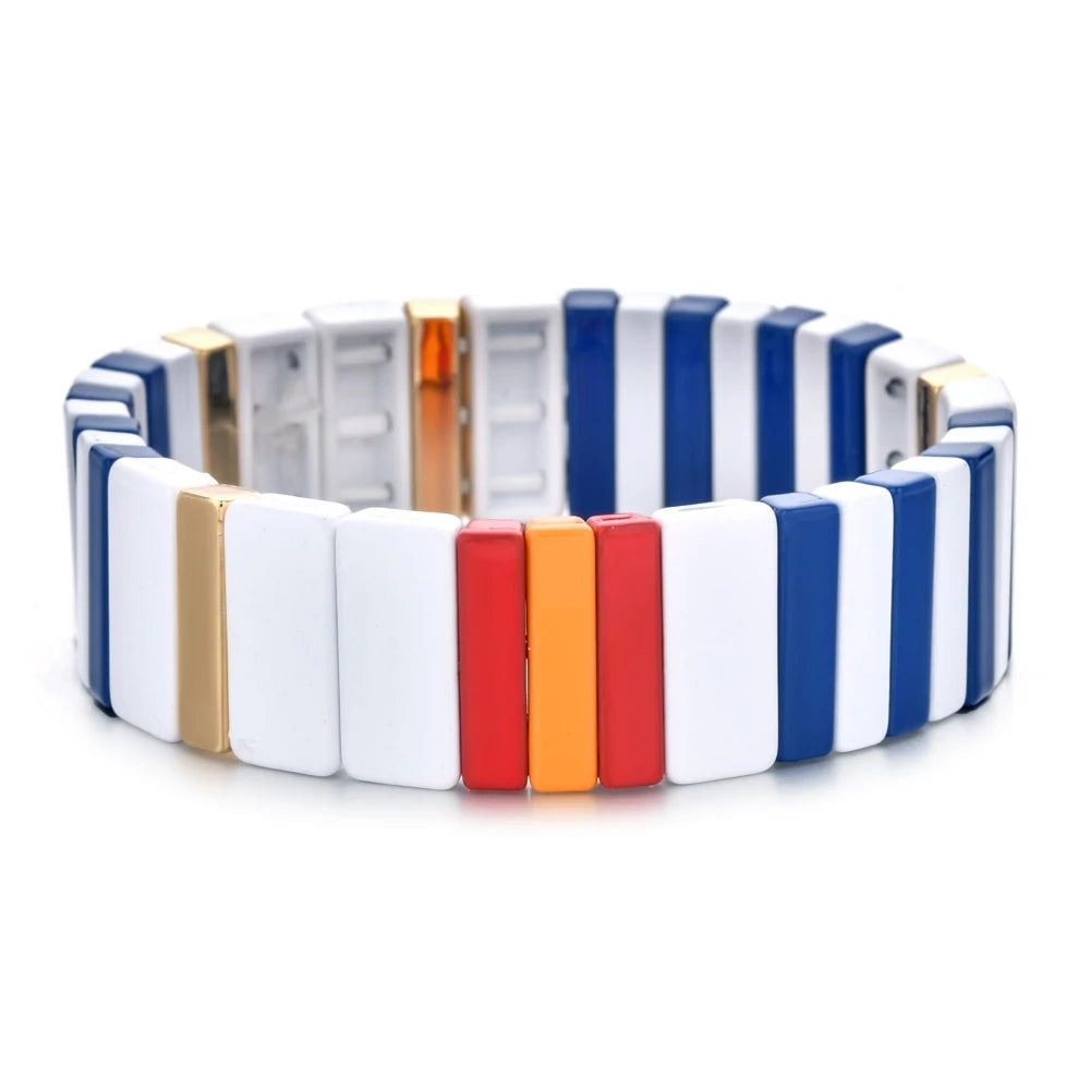 Bohemian Bracelet Handmade Friendship Braided Stackable Enamel Rainbow